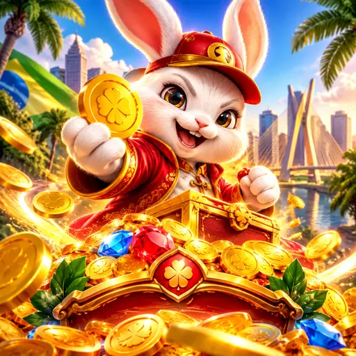 Tela de rodada do Fortune Rabbit com rolo central cheio de prêmios e multiplicadores